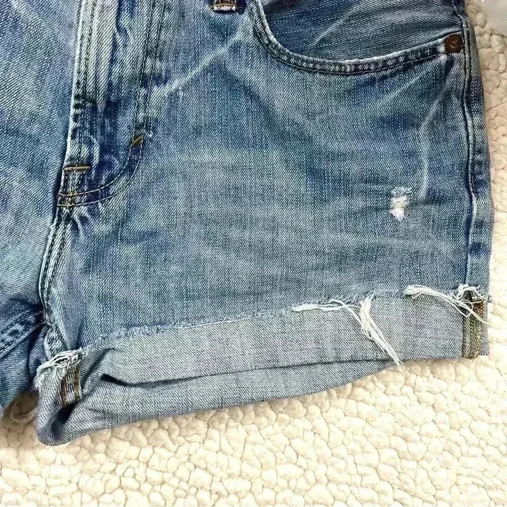 American Eagle Slim Straight Web Cuff Distress Denim Highrise Jean Shorts‎